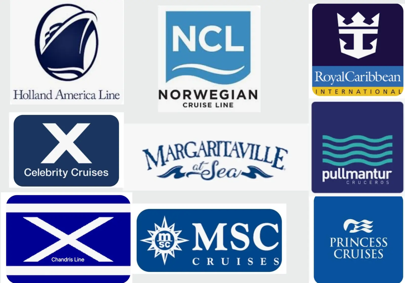 Logos from all the cruise lines that we traveled with