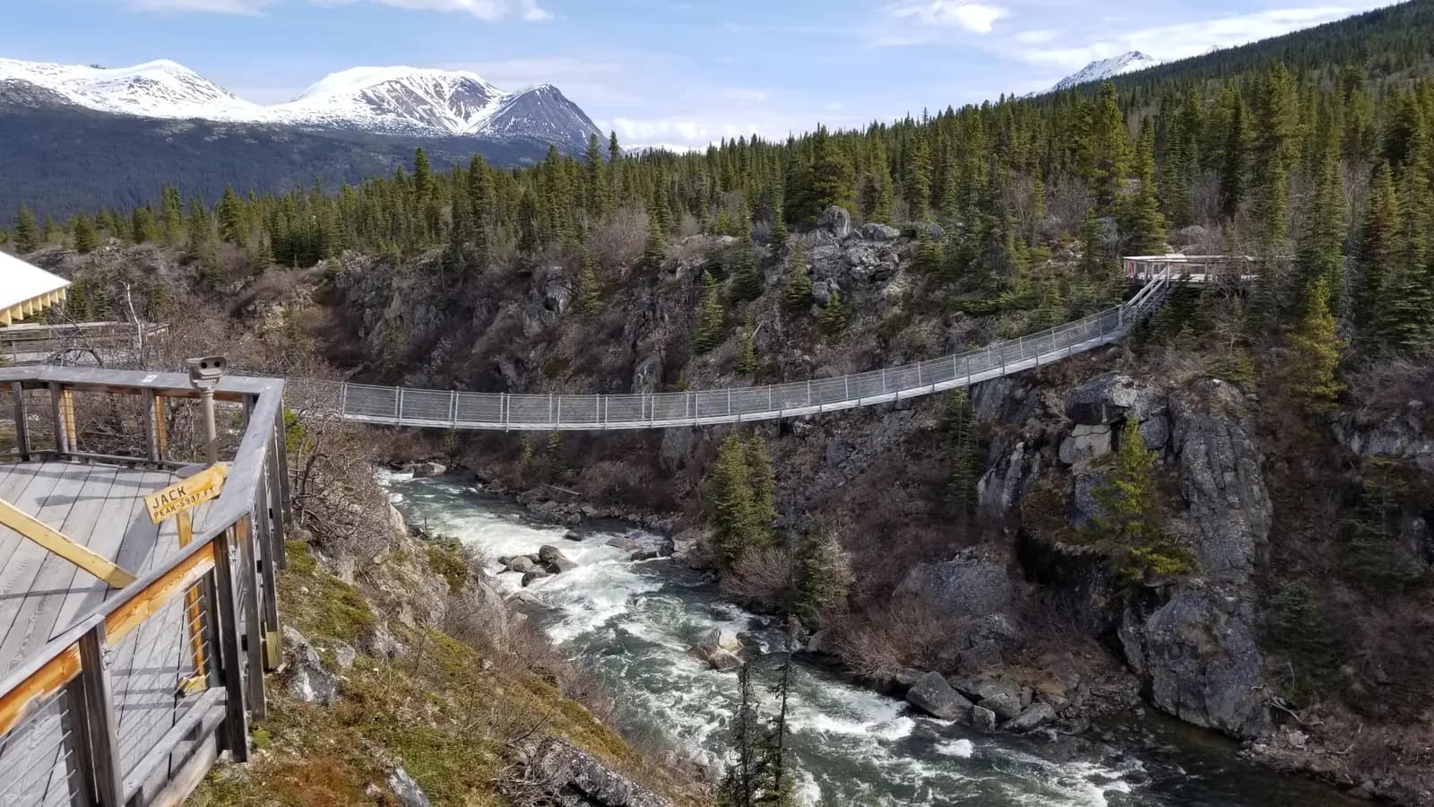 Yukon Suspension bridge over the Tutshi River in Canada