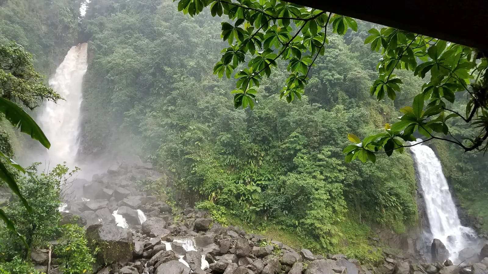 Twin waterfall in the jungles of Dominica