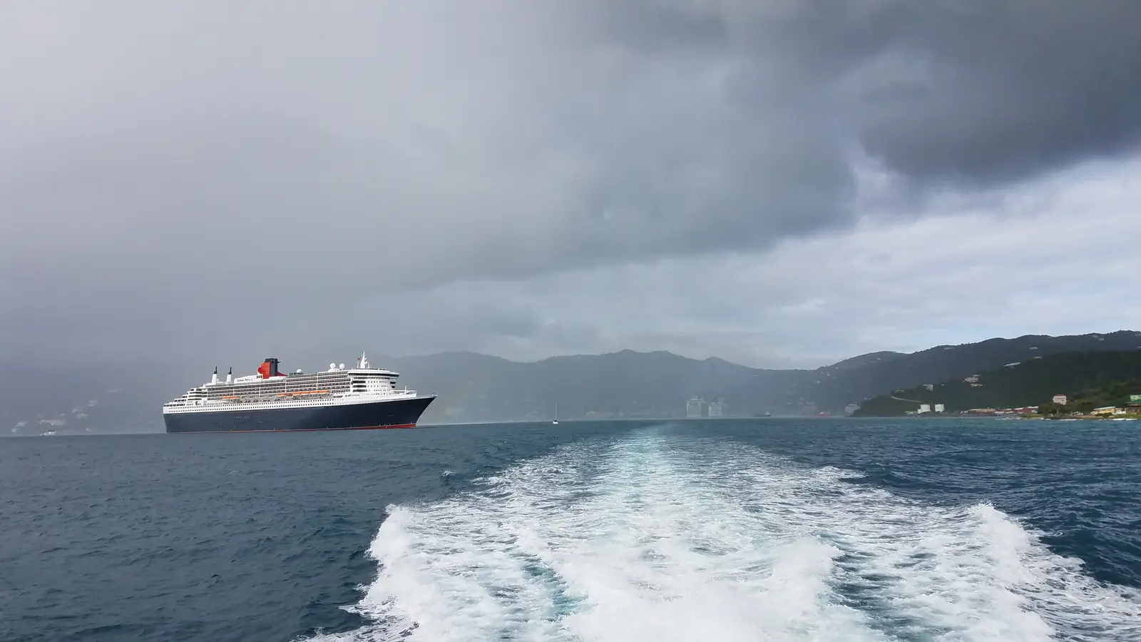The Queen Mary cruise ship near Tortola